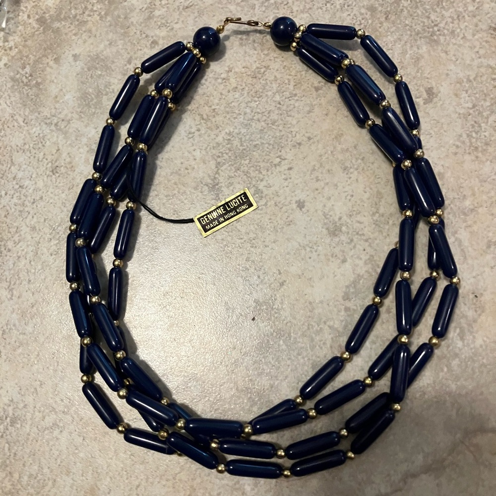 Vintage 1960s Lucite Multi-Strand Necklace Blue